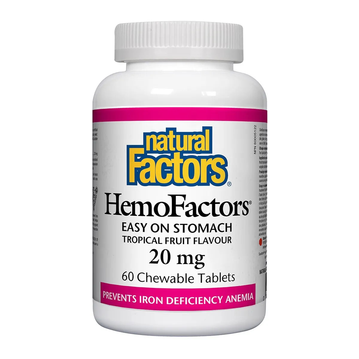 Natural Factors Hemo Factors 20mg 60 Chewable Tablets - Vegan, Non-GMO, Helps with Digestive Health