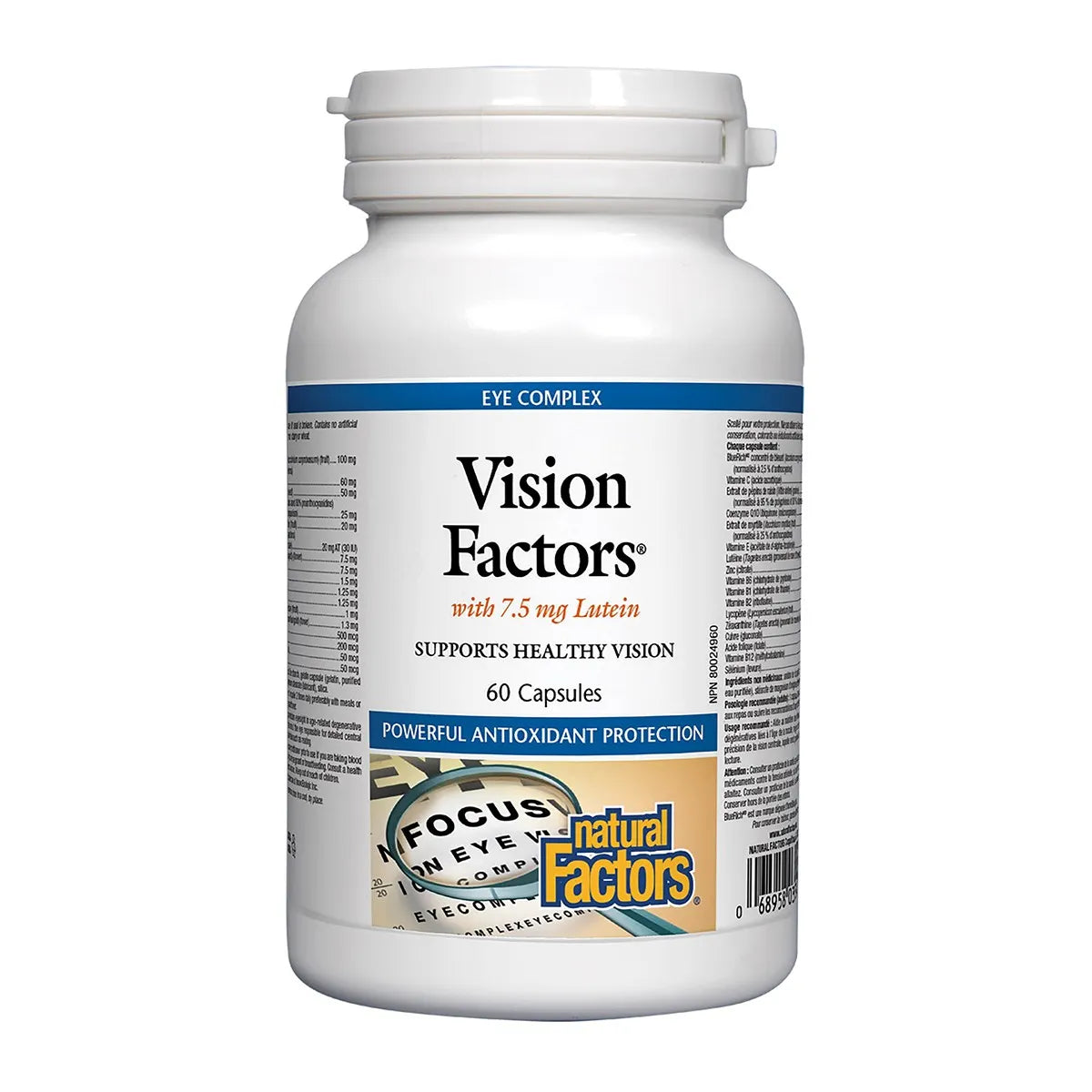 Natural Factors Vision Factors 60 Capsules - Non-GMO, Gluten Free, Helps with Eye Support and Stress Support