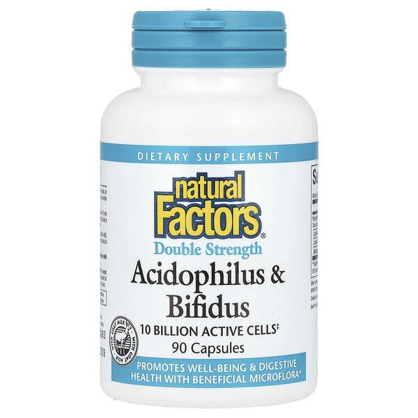 Natural Factors Acidophilus & Bifidus 10 Billion Active Cells Double Strength 90 Capsules