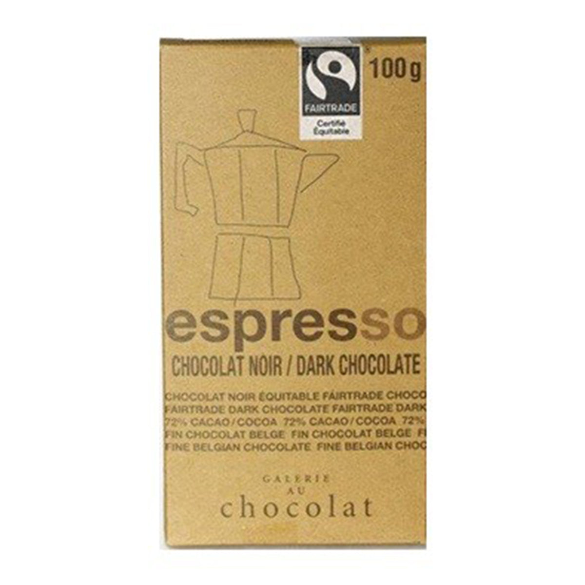 Galerie Au Chocolat Dark Chocolate Bar Espresso 100g - Vegan and Non-GMO