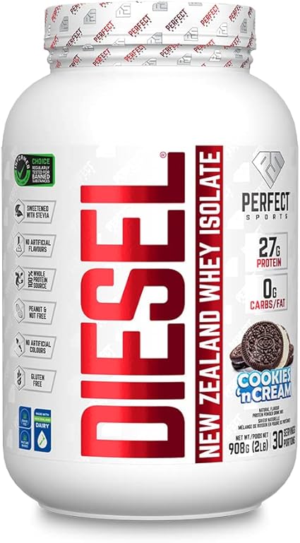 PERFECT Sports DIESEL New Zealand Whey Protein (2 lbs, Cookies and Cream)