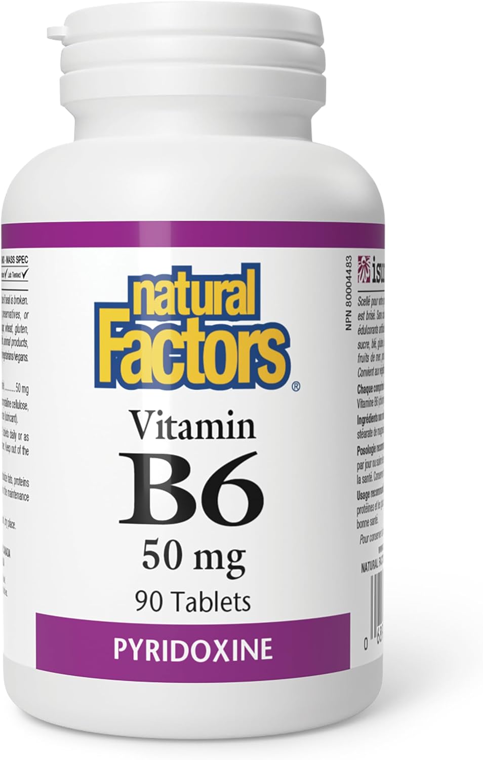 Natural Factors Vitamin B6 50 mg, 90 Tablets, Helps Metabolize Fats, Proteins & Carbohydrates, Proudly Canadian