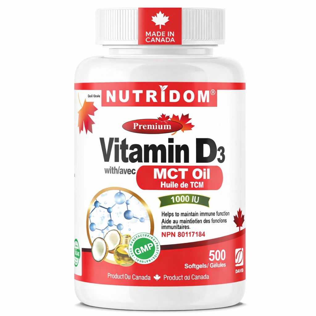 Nutridom Vitamin D3 1,000 IU | MCT Oil | Immune & Bone | 500 Softgels