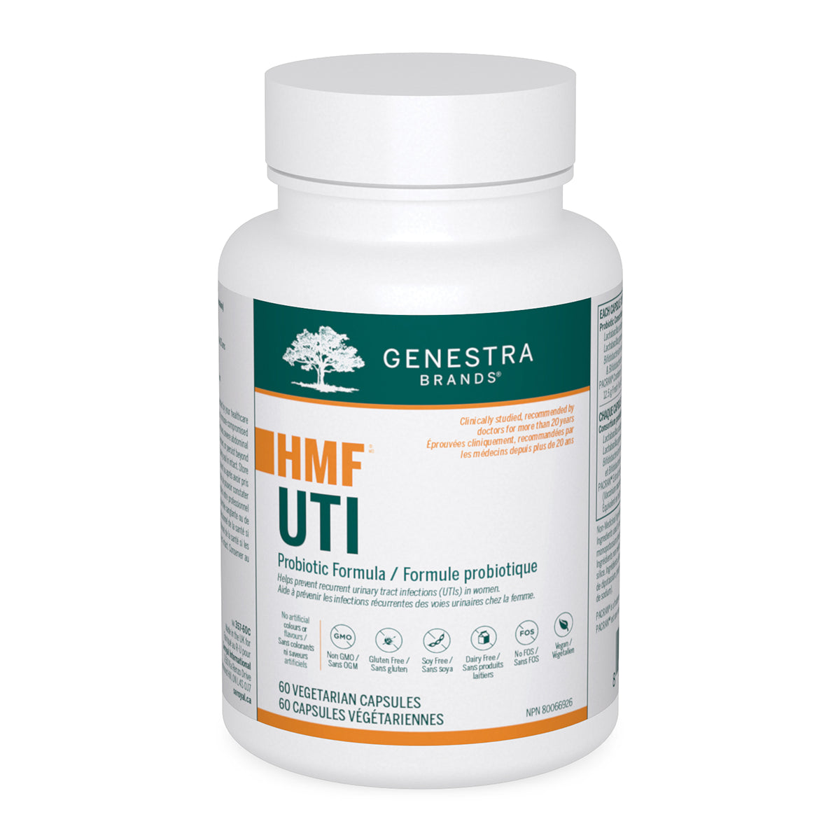 Genestra HMF UTI 60 Veggie Caps - Vegan, Non-GMO, Helps with Digestive Health, Urinary Tract Health, Gas, Bloating Comfort and Immune Support