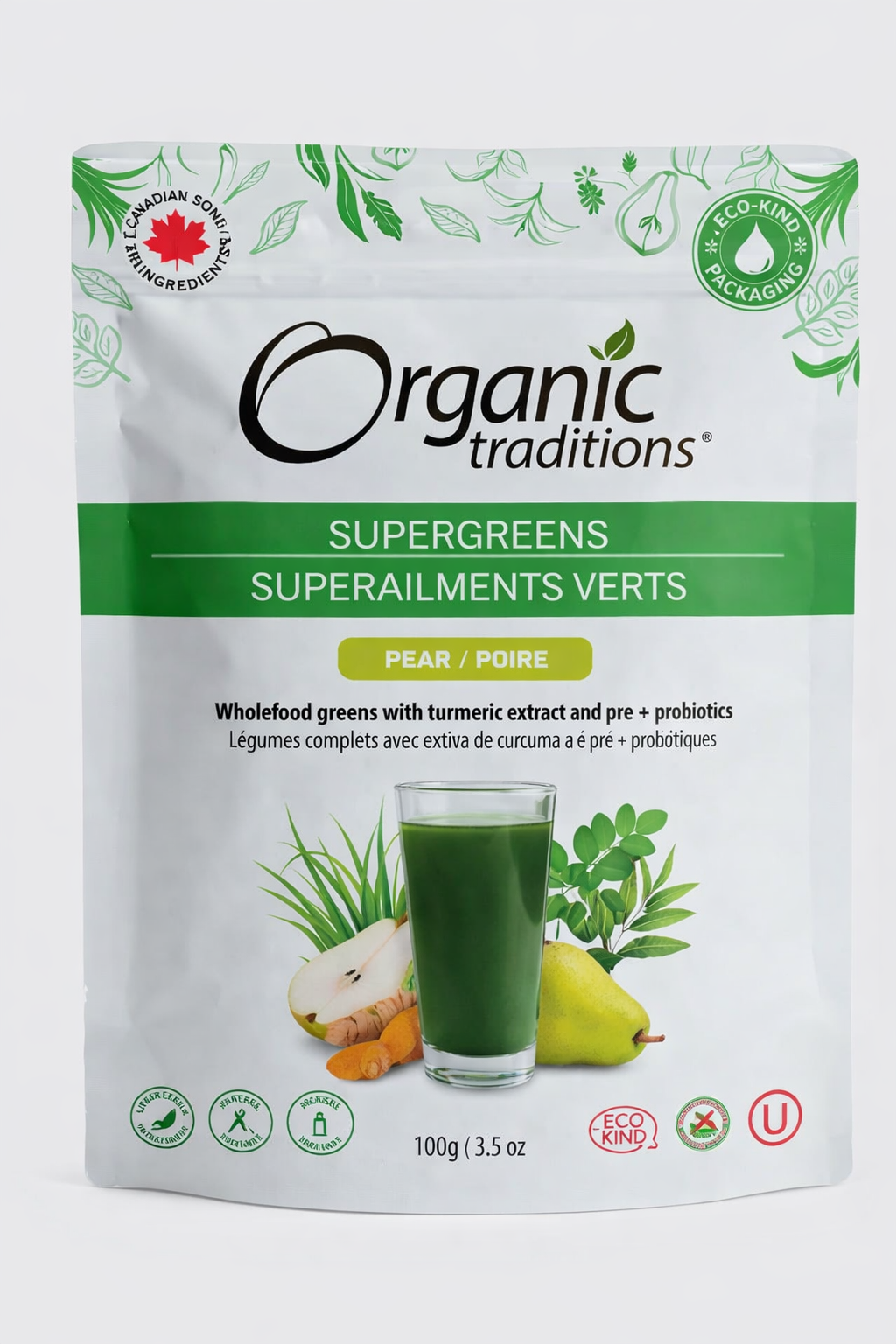Organic Traditions, Supergreens, Pear, 3.5 oz (100 g)