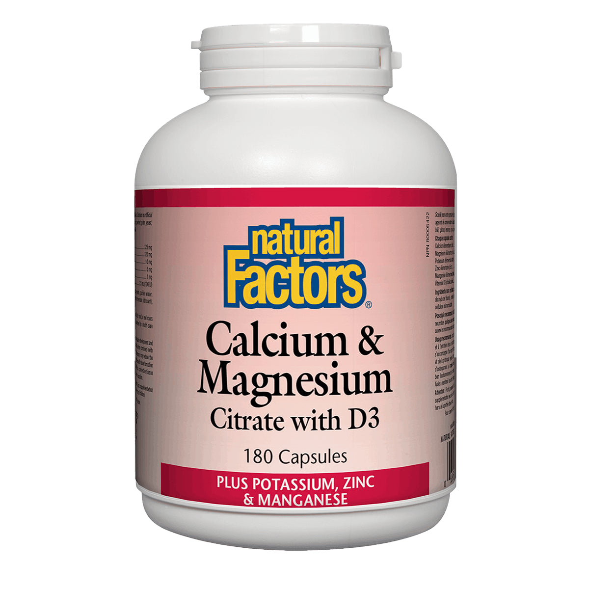 Natural Factors Calcium & Magnesium Citrate With D3 Plus Potassium, Zinc & Manganese 180 Capsules