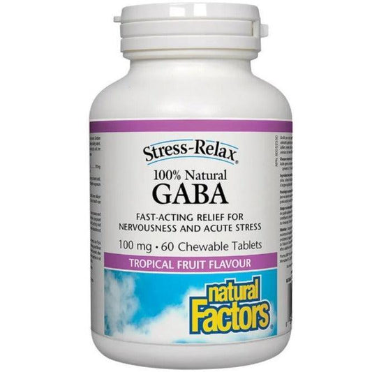 Natural Factors Stress-Relax Chewable Gaba 100 milligrams, Tropical Fruit Flavor, 60 Tablets (30 Servings)