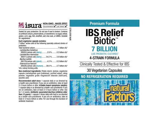 Natural Factors IBS Relief 7 Billion 30 Cap
