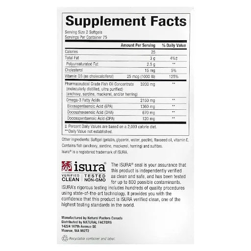 Natural Factors RxOmega-3 with Vitamin D3 Maximum Triple Strength 900 mg-150 CAPS