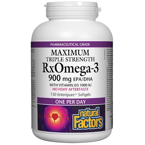 Natural Factors RxOmega-3 with Vitamin D3 Maximum Triple Strength 900 mg-150 CAPS