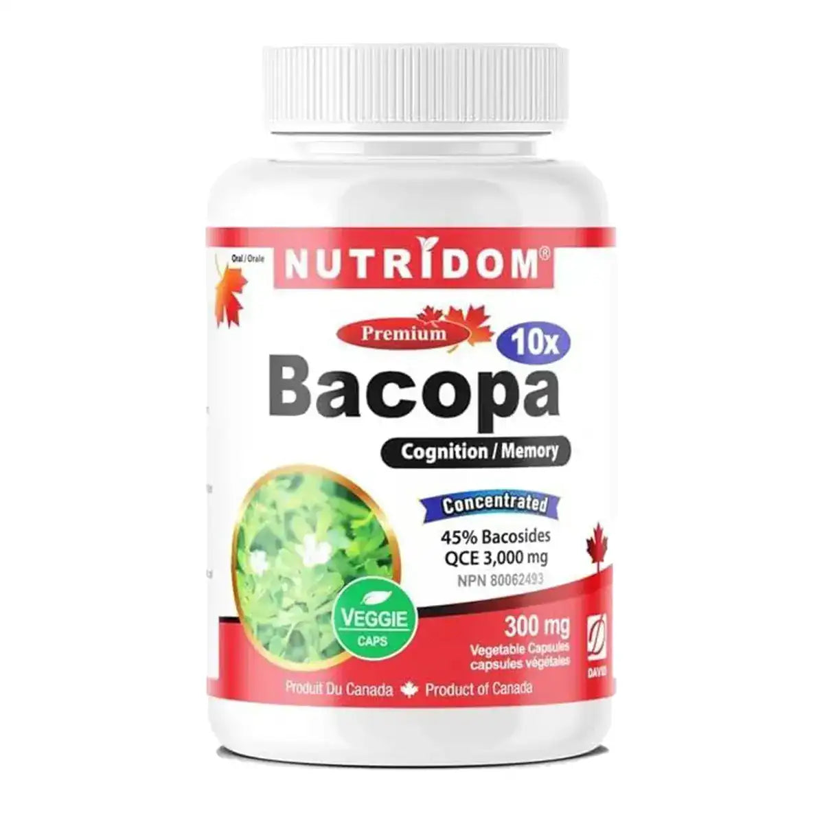 Nutridom Bacopa 10X 60 Veggie Caps - Vegan and Non-GMO