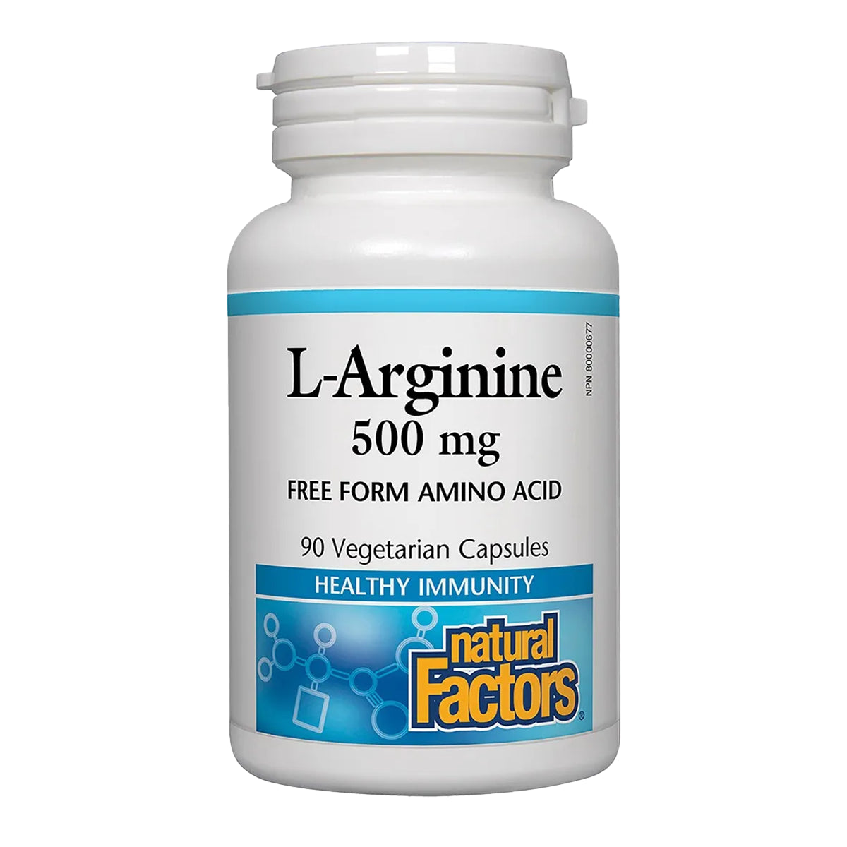 Natural Factors L-Arginine 500mg 90 Capsules - Vegan, Non-GMO, Helps with Heart, Cardiovascular Health, Stress Support and Circulation Support