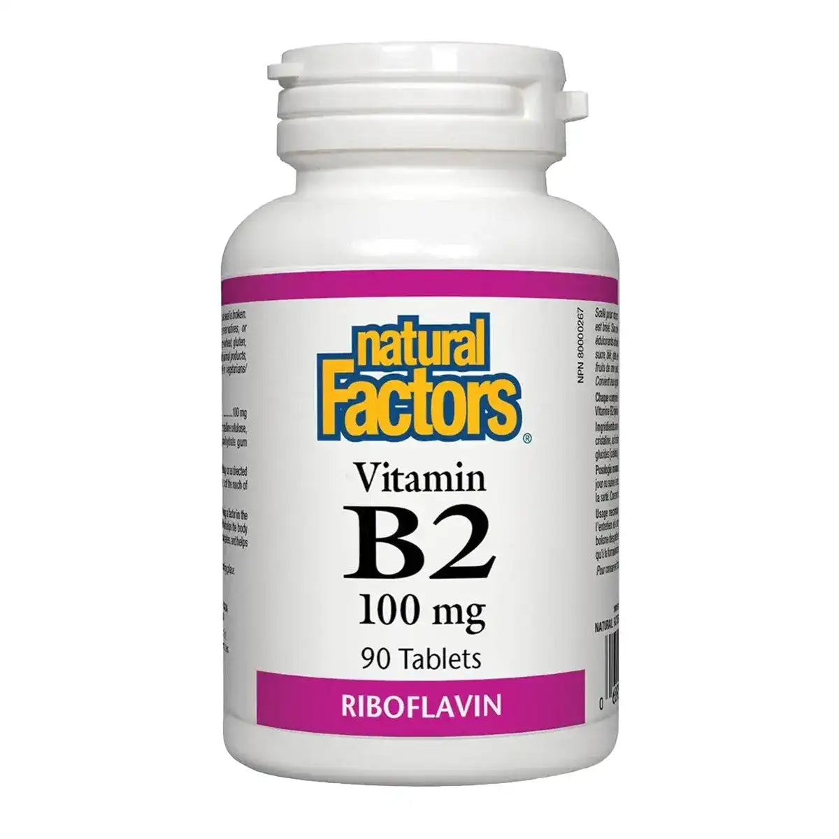 Natural Factors Vitamin B2 Riboflavin 100mg 90 Tablets - Vegan, Non-GMO, Helps with Eye Support and Energy Support