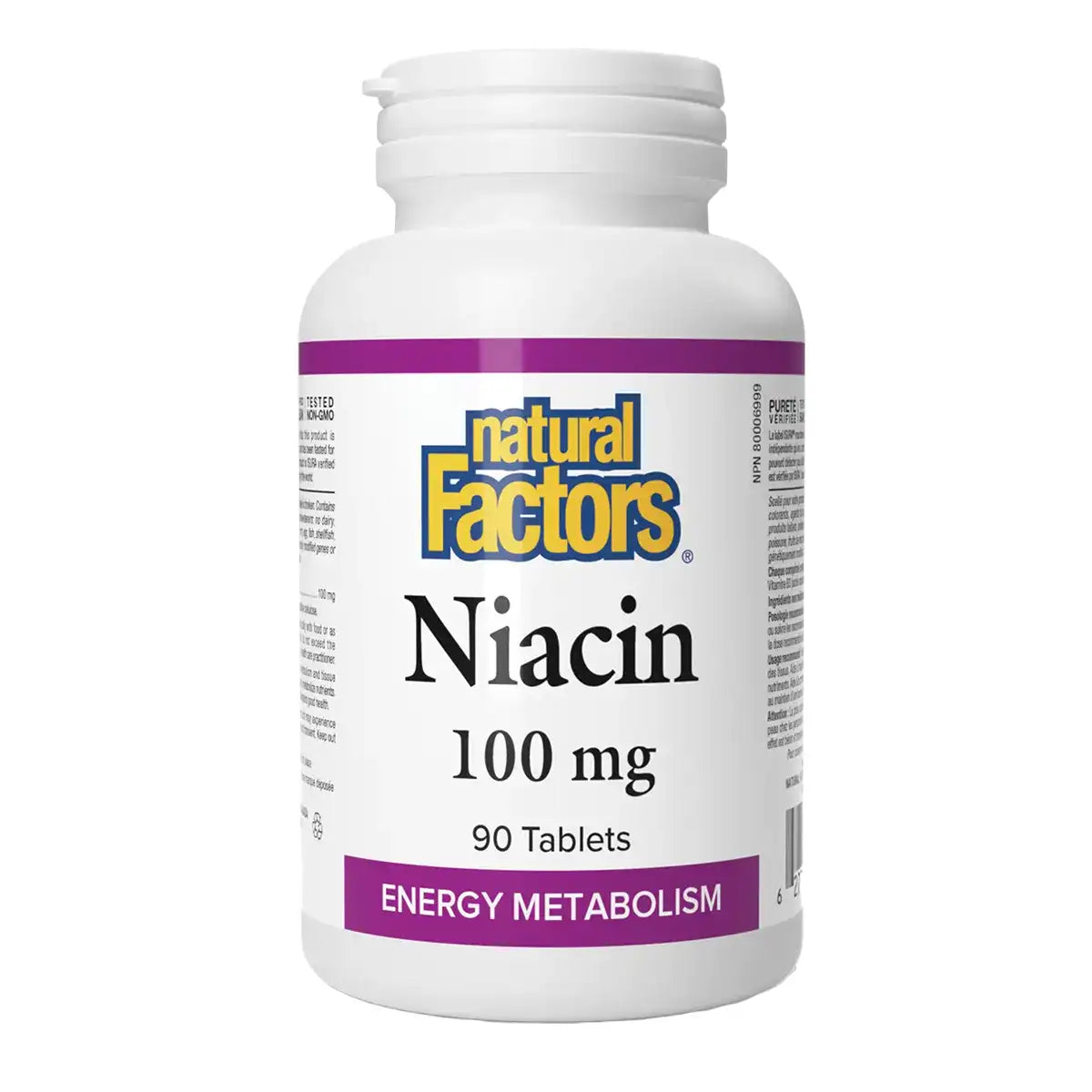 Natural Factors Niacin 100mg 90 Tablets - Vegan, Non-GMO, Helps with Energy Support