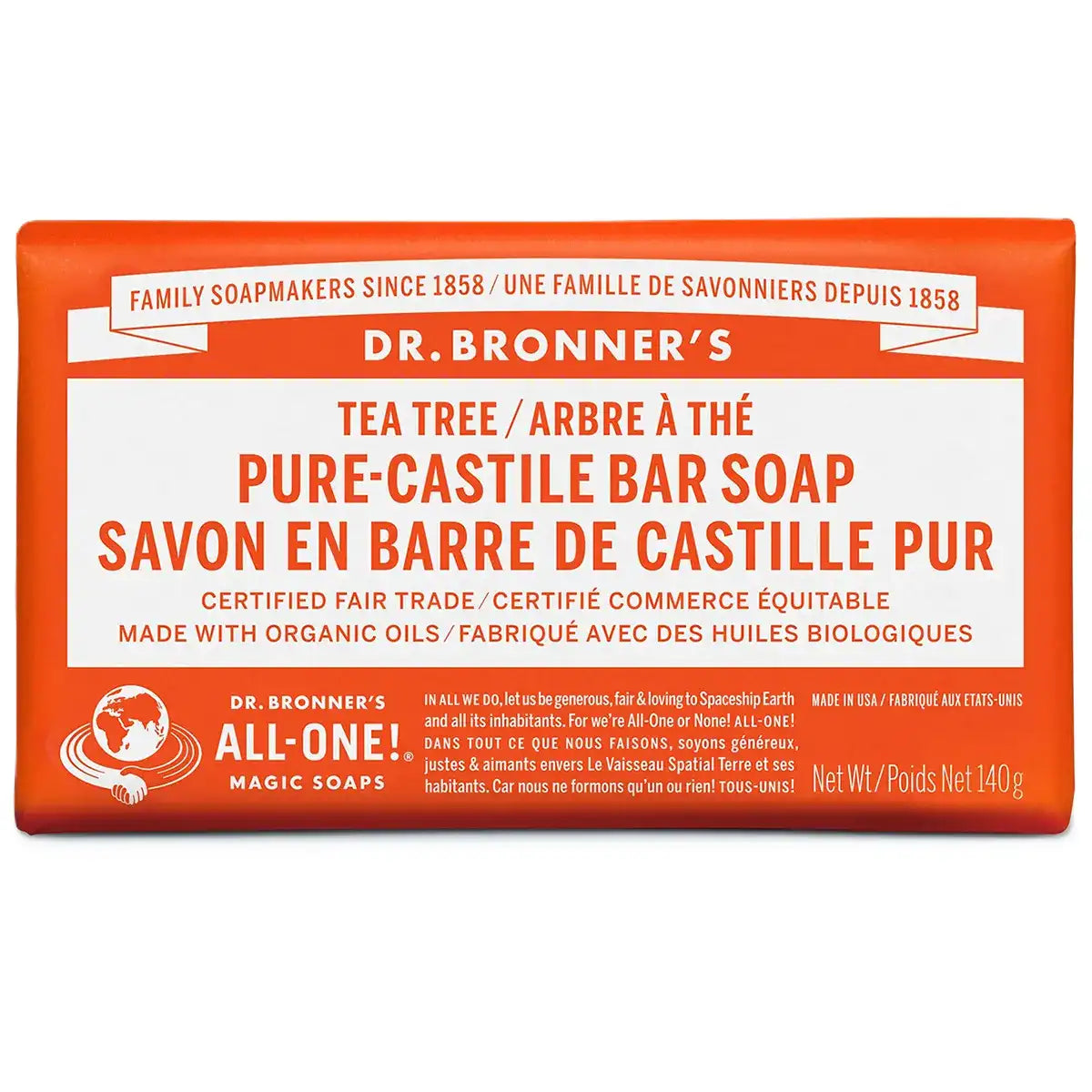 Dr. Bronners Pure-Castile Bar Soap Tea Tree 140g - Fair Trade and Organic