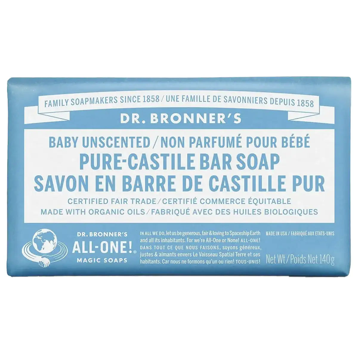 Dr. Bronner's Pure-Castile Bar Soap Baby Unscented 140g