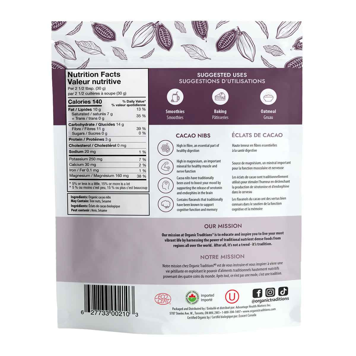 Cacao Nibs - Organic Traditions 227g 8oz