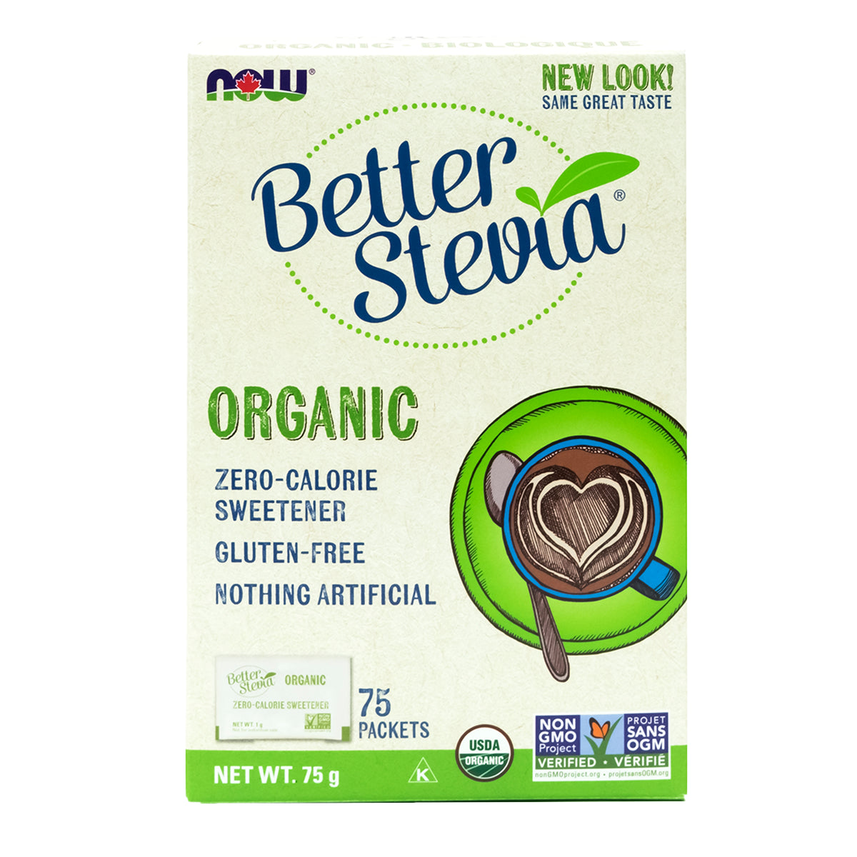 NOW Org Stevia w/inulin packets 1g 75s