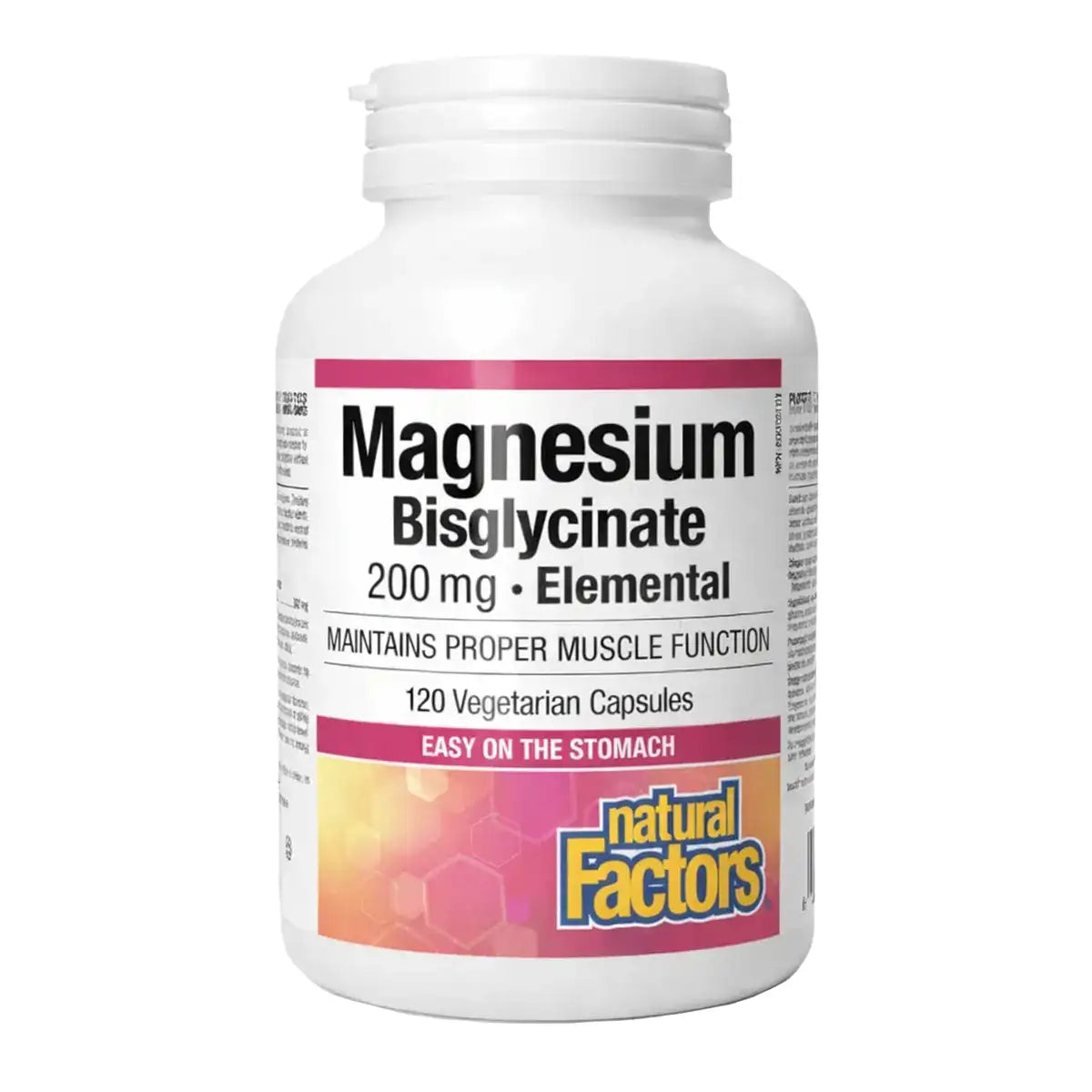 Natural Factors Magnesium Bisglycinate Pure 200mg 120 Veggie Caps - Corn Free, Egg Free, Helps with Energy Support, Heart, Cardiovascular Health and Digestive Health