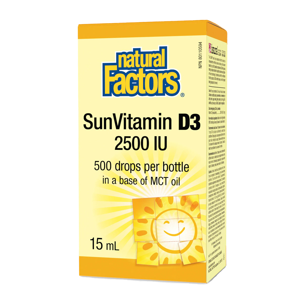 Natural Factors Sun Vitamin D3 2500 IU 15mL - Non-GMO, Gluten Free, Helps with Immune Support