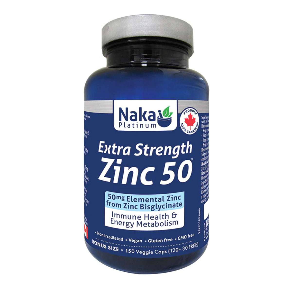 Naka Platinum Zinc Biscglycinate Extra Strength 50mg 120+30 Veggie Caps