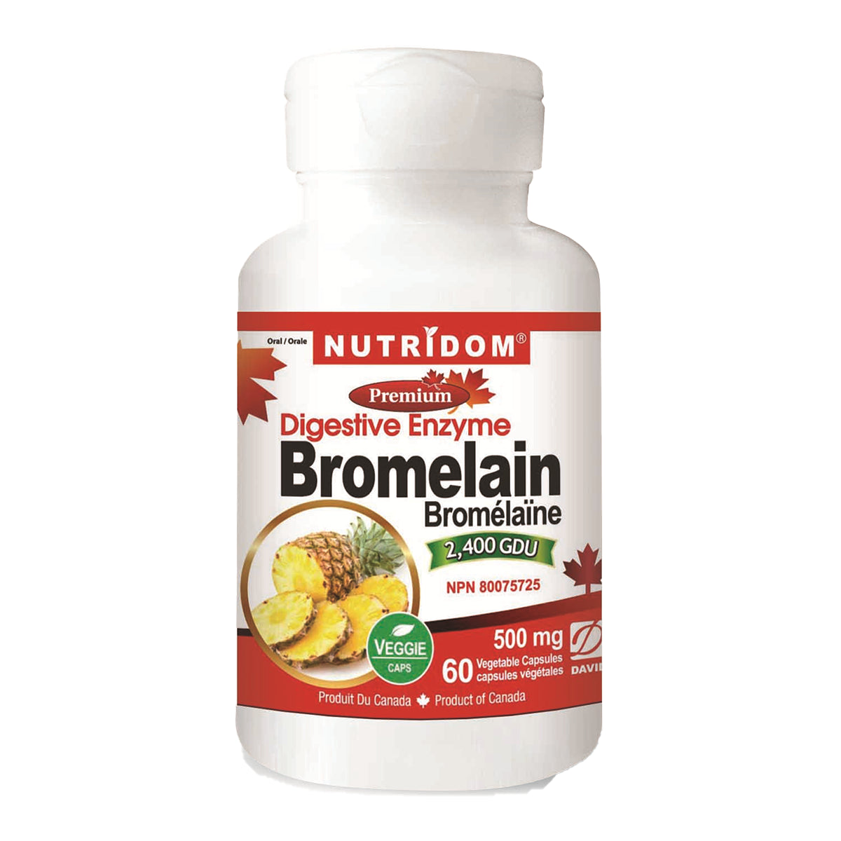Nutridom Bromelain 2,400 GDU 500mg 60 Veggie Caps - Vegan, Non-GMO, Helps with Digestive Health