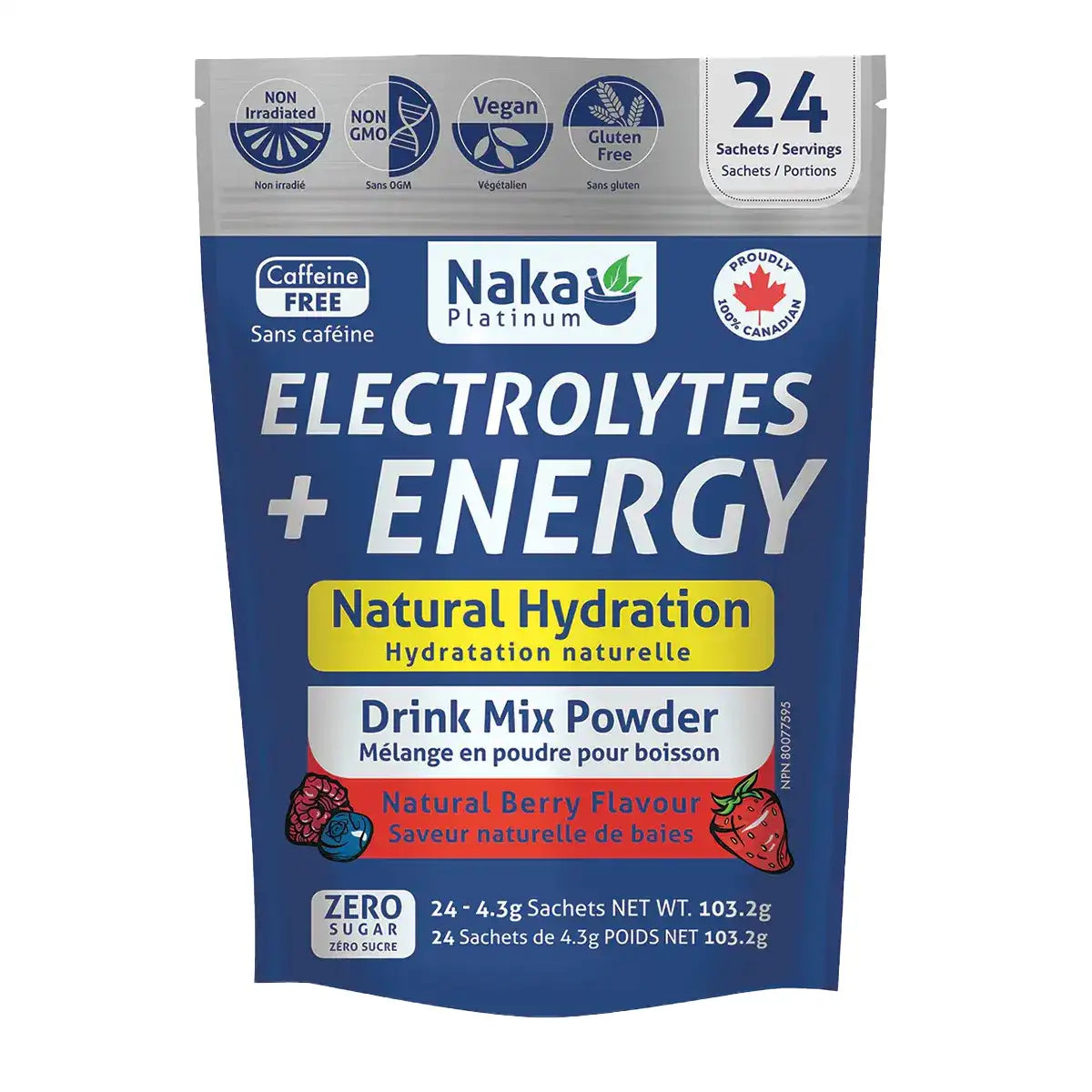 Naka Platinum Electrolytes + Energy 24- Sachets Berry Flavour 103.2 G