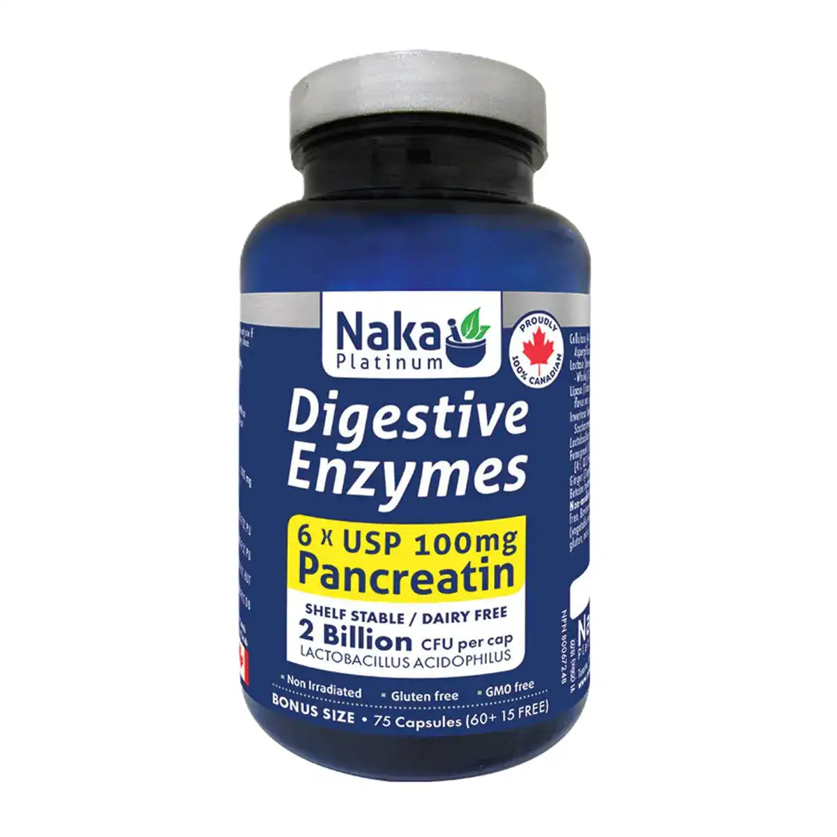 Naka Platinum Digestive Enzymes 75 Veggie Caps - Non-GMO, Gluten Free, Helps with Digestive Health, Gas and Bloating Comfort