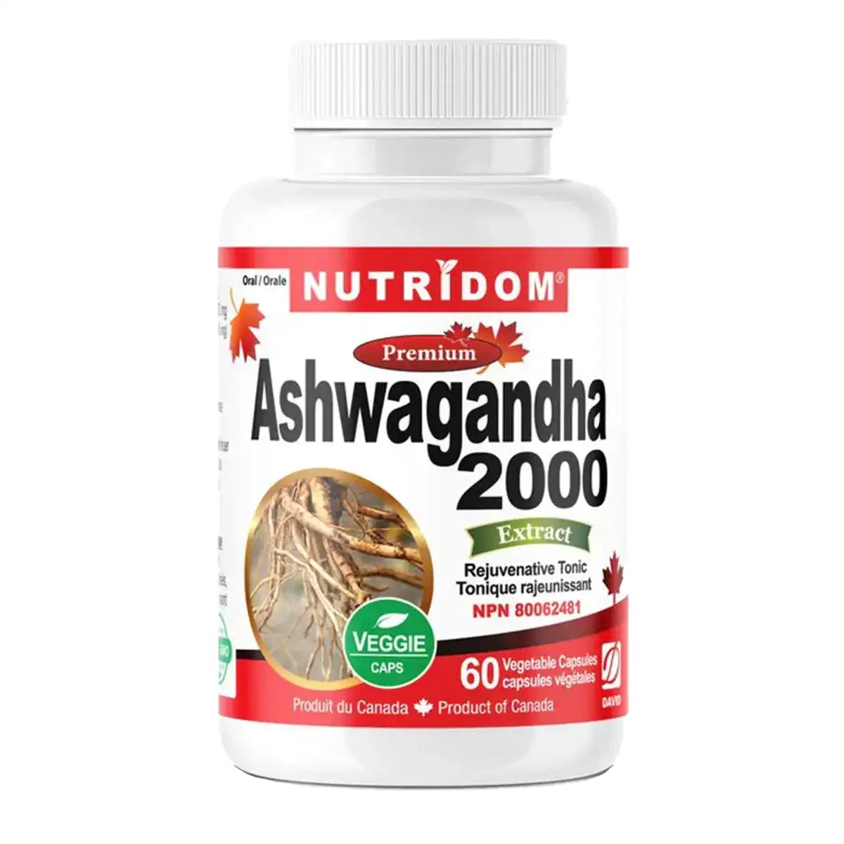 Nutridom Ashwagandha 2000 60 Veggie Caps - Non-GMO, Gluten Free, Helps with Stress Support