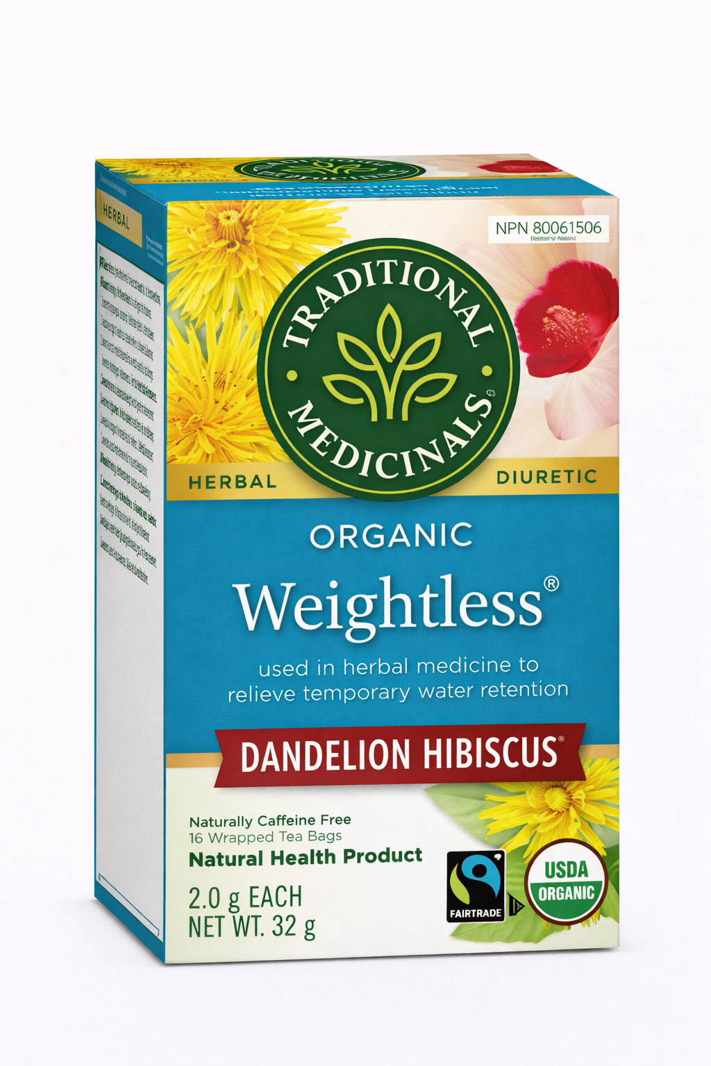 Traditional Medicinals Organic Weightless Dandelion Hibiscus 16 Tea Bags