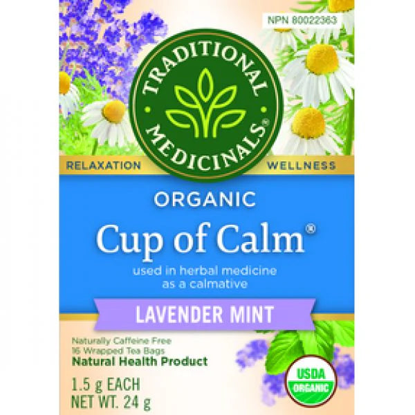 Traditional Medicinals, Organic Cup of Calm, Chamomile Mint, Caffeine Free, 16 Wrapped Tea Bags, 0.85 oz (24 g)