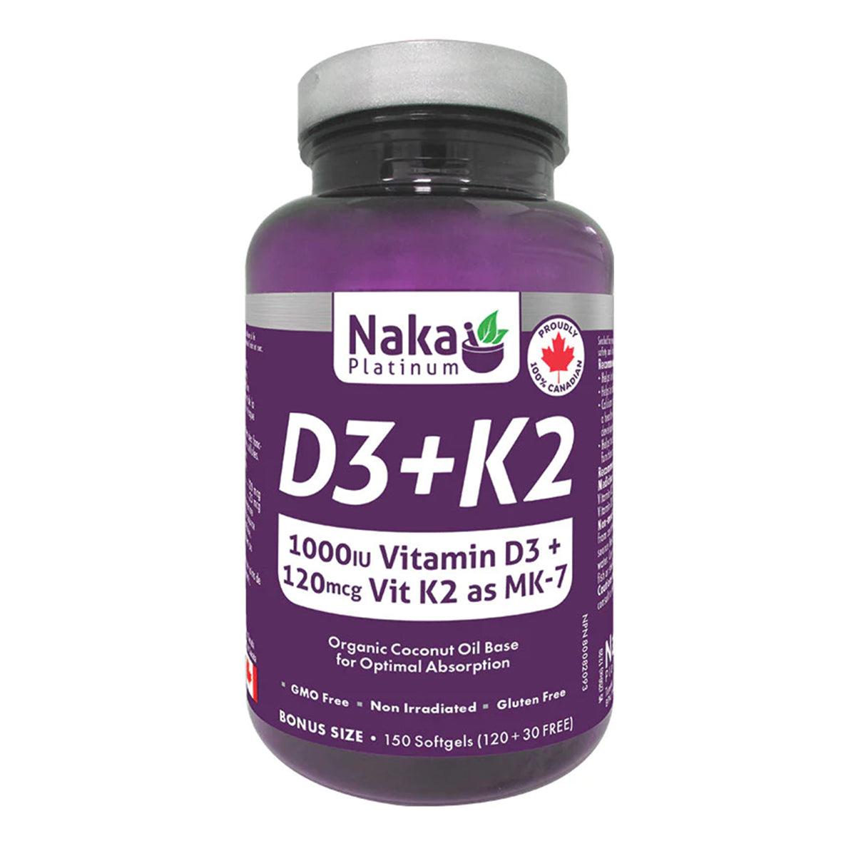Naka Platinum D3+K2 1000 IU 120+30 Softgels