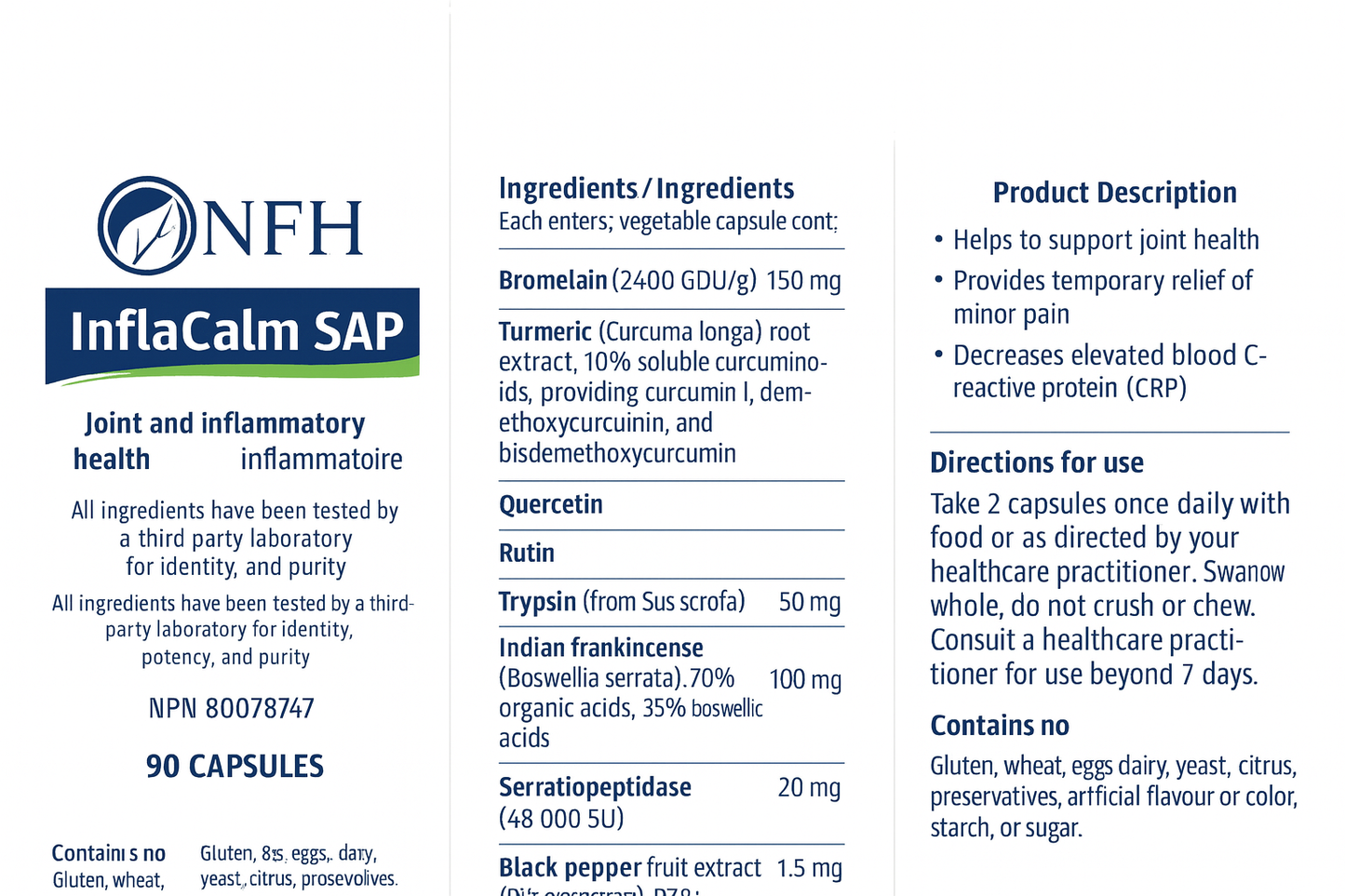 NFH InflaCalm SAP 90 capsules