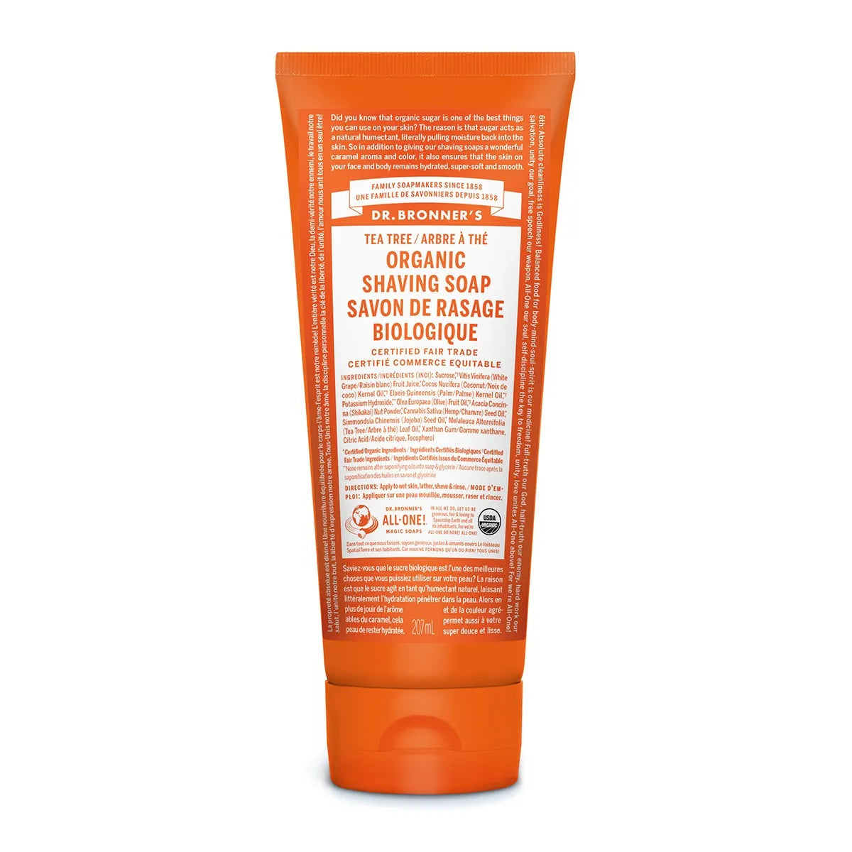 Dr. Bronners Organic Shaving Soap Tea Tree 207mL - Organic and Fair Trade
