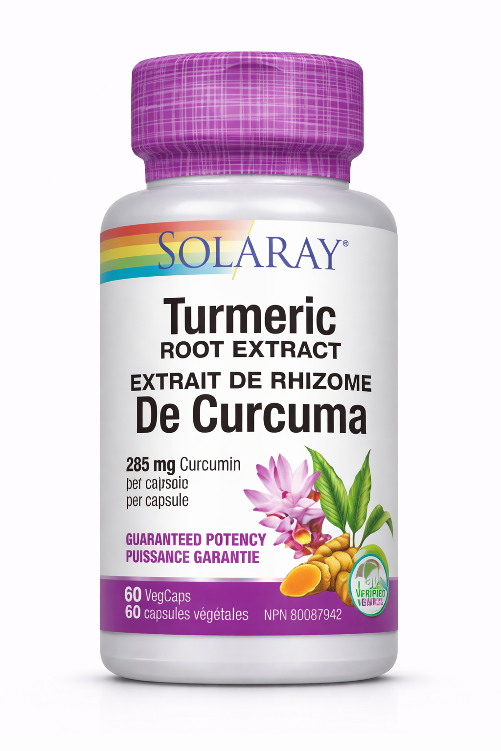 Solaray Turmeric Root Extract 285mg One Daily Healthy Joints, Cardiovascular System Support Guaranteed Potency 60 VegCaps