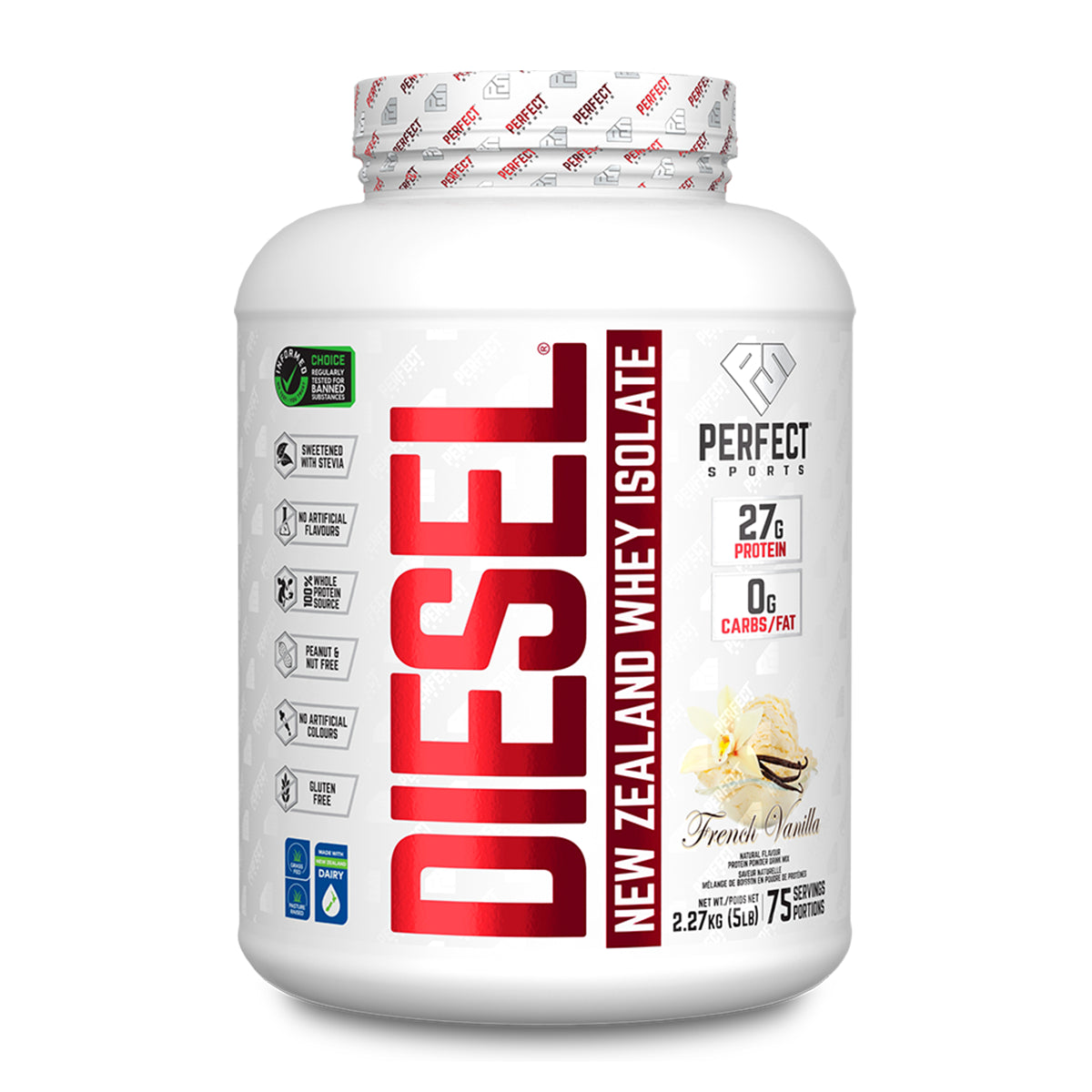 Perfect Sports Diesel New Zealand Whey Protein Isolate French Vanilla 5lbs