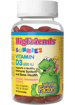 Natural Factors Big Friends Vitamin D3 600IU Strawberry 60 Gummies