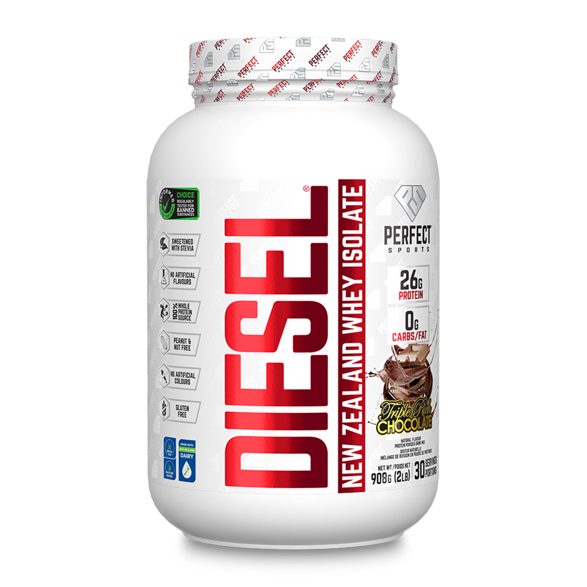 Perfect Sports Diesel New Zealand Whey Protein Isolate Triple Rich Dark Chocolate 2lbs
