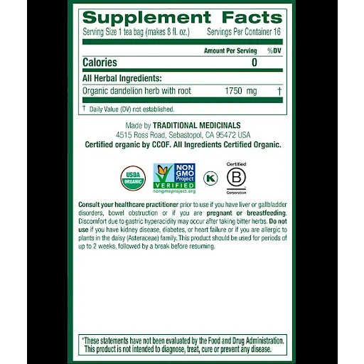 Traditional Medicinals - Organic Dandelion Leaf &amp; Root Tea, 16 Bags