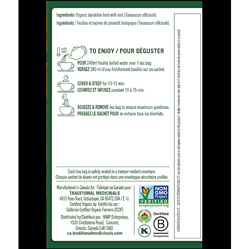 Traditional Medicinals - Organic Dandelion Leaf &amp; Root Tea, 16 Bags
