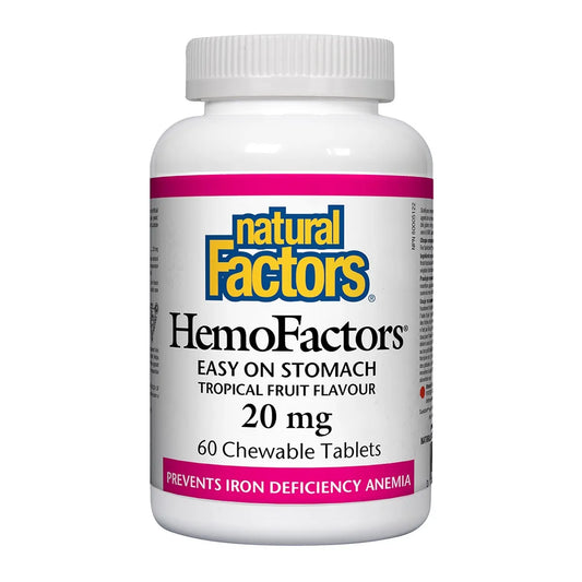 Natural Factors Hemo Factors 20mg 60 Chewable Tablets - Vegan, Non-GMO, Helps with Digestive Health