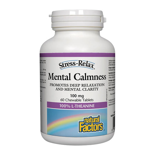 Natural Factors Stress-Relax Mental Calmness 100mg 60 Chewable Tablets - Vegan, Non-GMO, Helps with Sleep Support and Stress Support