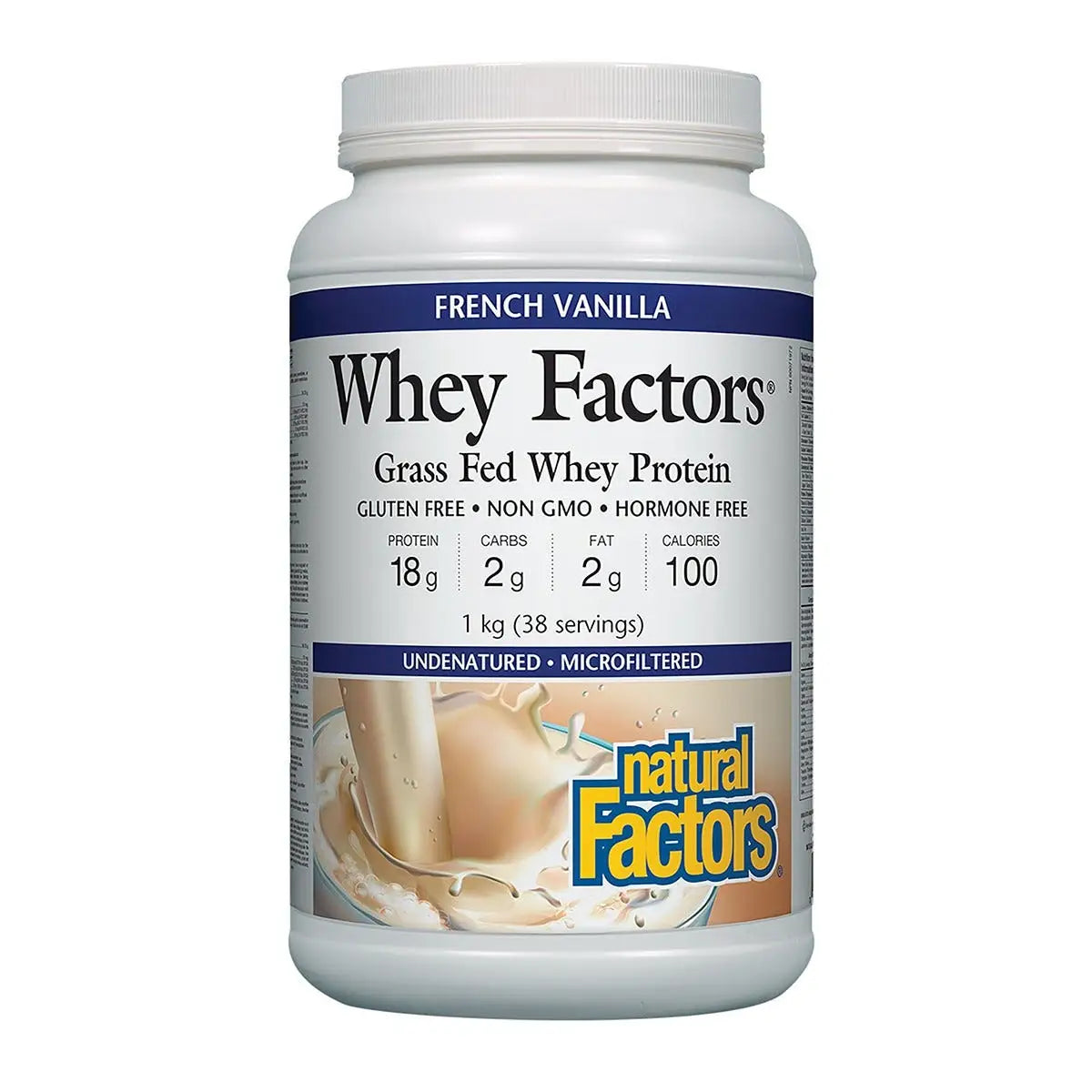 Natural Factors Whey Factors Grass Fed Whey Protein French Vanilla 1kg - Grass Fed, Non-GMO, Helps with Stress Support, Immune Support, Bone Health, Metabolism Support and Weight Management