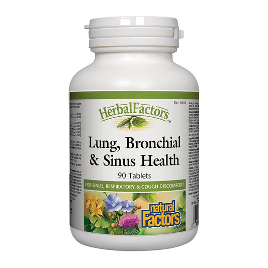 Natural Factors Lung, Bronchial & Sinus Health 90 Tablets - Non-GMO, Gluten Free, Helps with Respiratory Support and Sinus