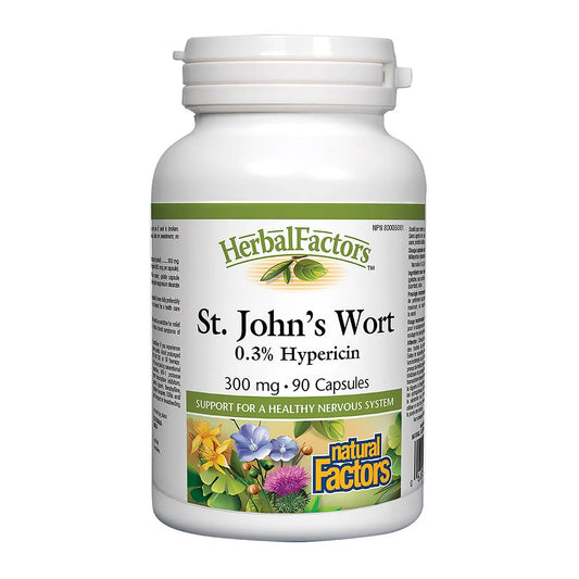 Natural Factors Herbal Factors St. Johns Wort 300mg 90 Capsules - Non-GMO, Gluten Free, Helps with Stress Support, Mood Support, Womens Hormonal Health, Nervous Tension and Premenstrual Syndrome Support