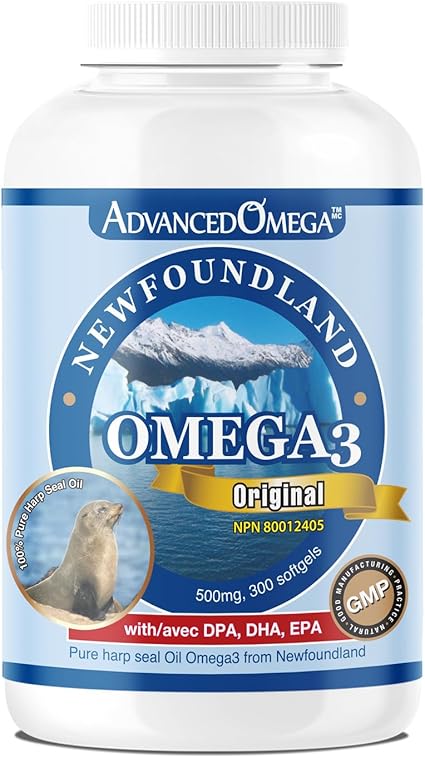 Seal Oil 500mg (300 Softgels), Canadian Newfoundland Harp Seal Omega-3 Supplement, Non-GMO, Gluten-free, Soy-free, and Dairy-free, Made in Canada