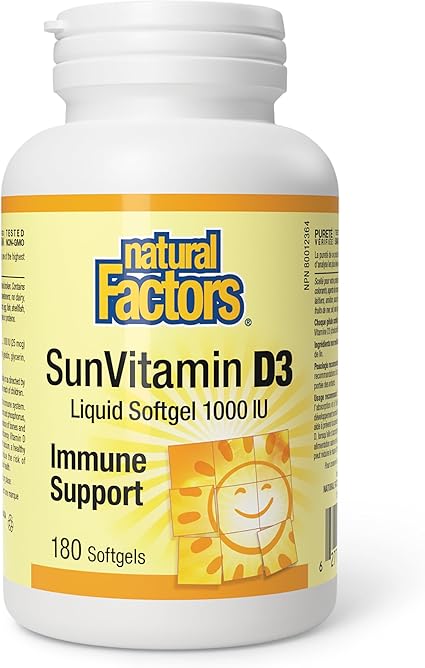 Natural Factors Sun Vitamin D 1000 IU, 180 Softgels, Immune Support, Vitamin D3