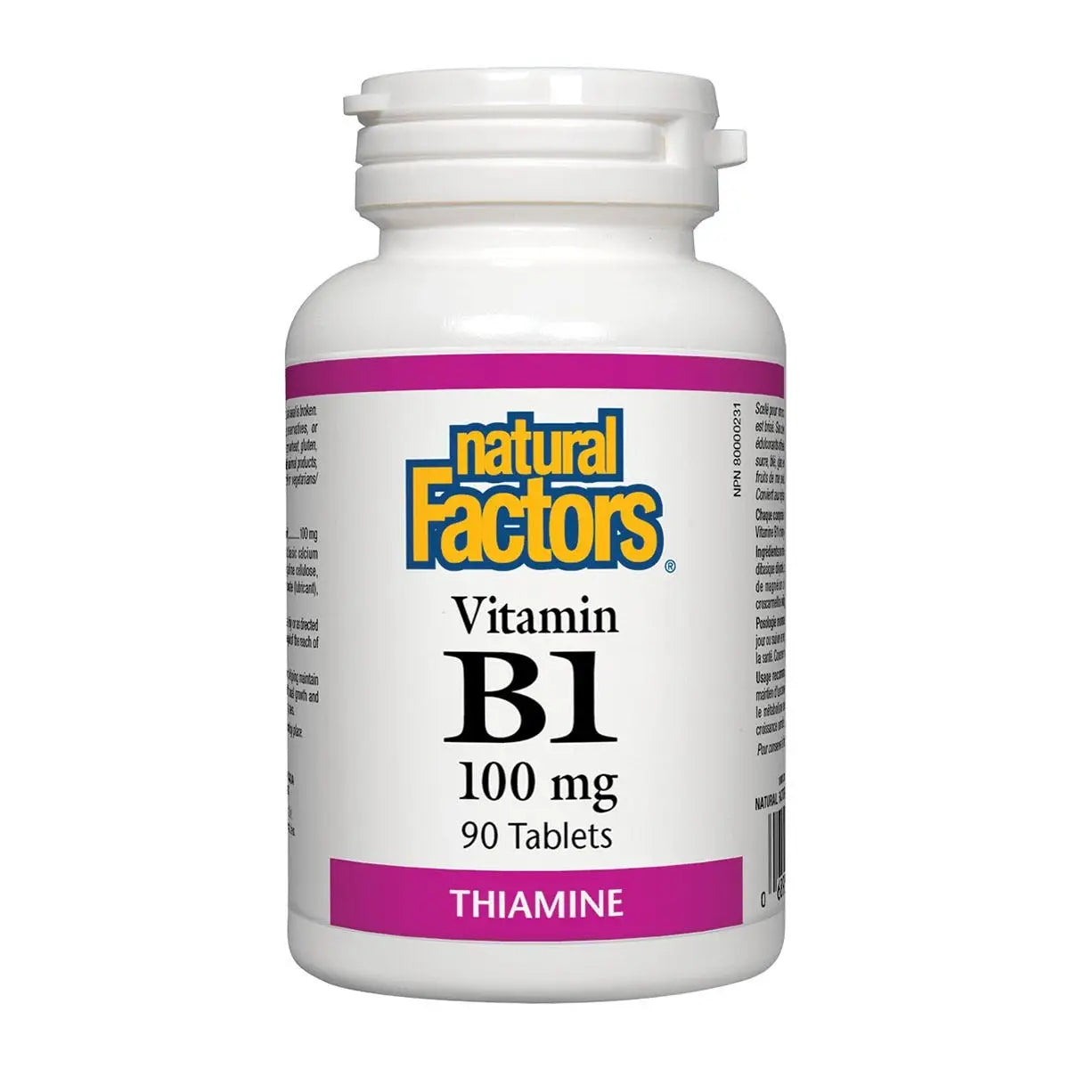Natural Factors Vitamin B1 100mg 90 Tablets - Vegan, Non-GMO, Helps with Sleep Support, Energy Support and Digestive Health