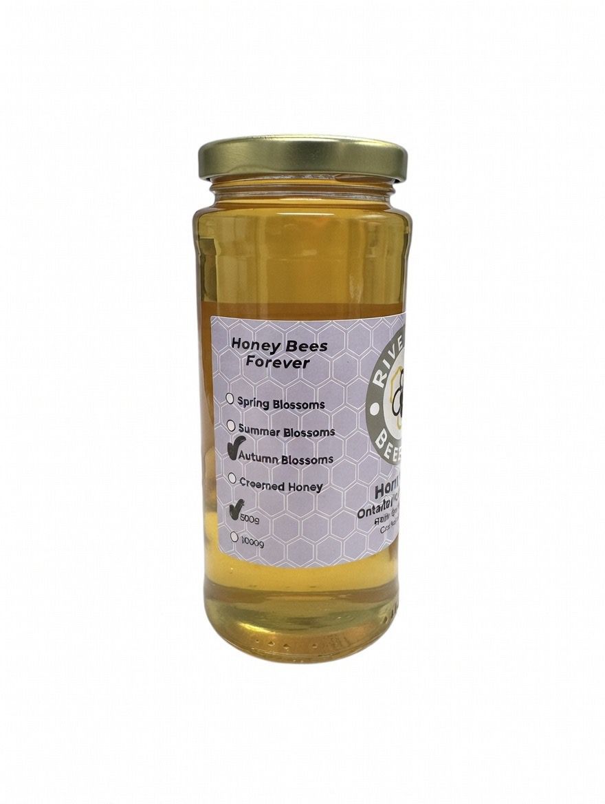 Riverside Beeyard Raw Local Honey –  500 ML, Pure, raw, unpasteurized local honey from Ontario.