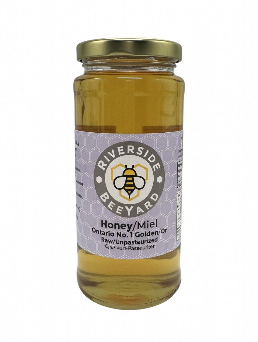 Riverside Beeyard Raw Local Honey –  500 ML, Pure, raw, unpasteurized local honey from Ontario.